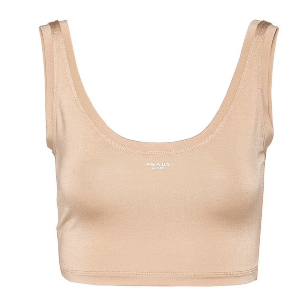 Prada Logo Stamped Sleeveless Tank Top – Nude Beige – Excellent Condition